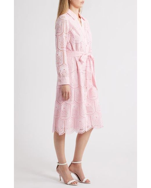 Lilly Pulitzer Pink Eira Eyelet Tie Waist Long Sleeve Maxi Shirtdress