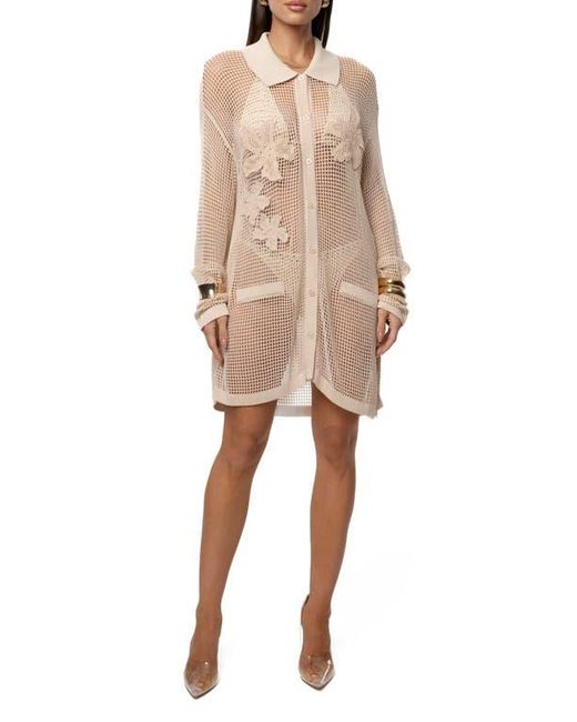 JLUXLABEL Solara Floral Appliqué Open Stitch Cover-Up Shirt in