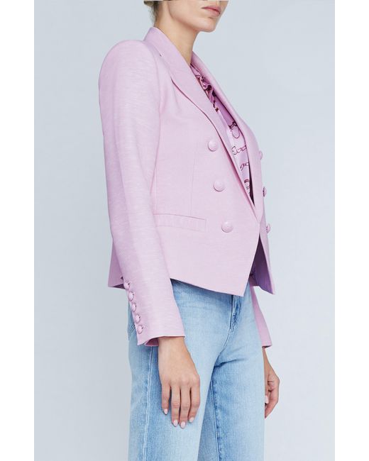 L'Agence Purple Brooke Texture Double Breasted Crop Blazer