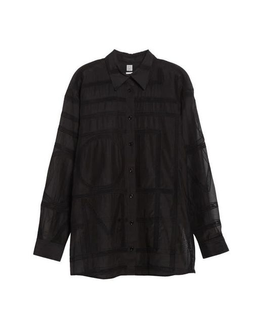 Totême  Black Embroidered Organic Cotton & Silk Monogram Oversize Button-Up Shirt
