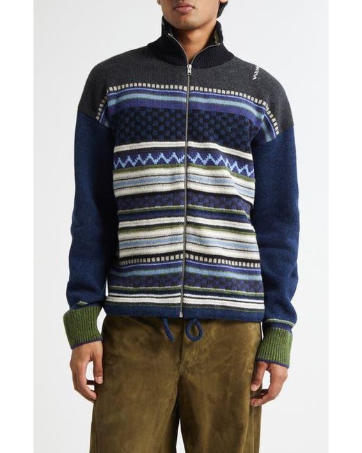 Marni Blue Mixed Stripe Zip Cardigan for men