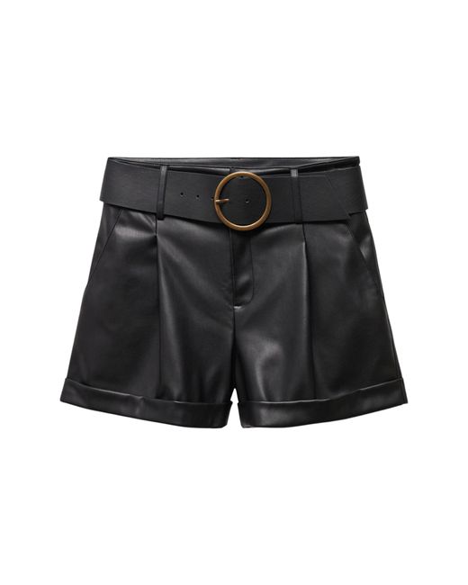 Mango Black Caia Belted Faux Leather Shorts