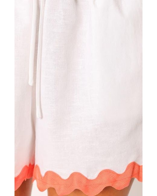 Petal & Pup White Harry Rickrack Trim Cotton & Linen Drawstring Shorts