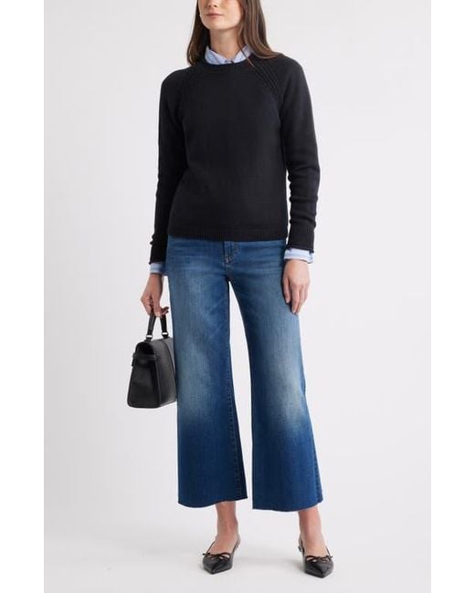 Caslon Black Raglan Sleeve Roll Neck Wool & Cotton Sweater