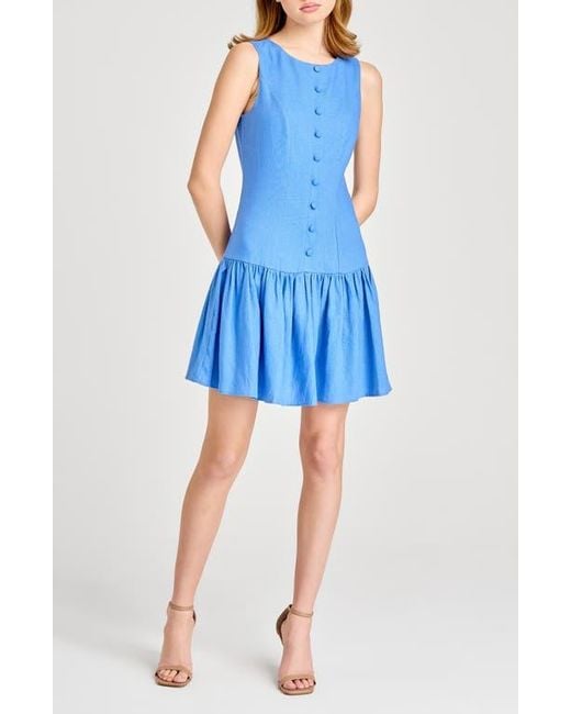 Wayf Blue Martini Linen Blend Minidress