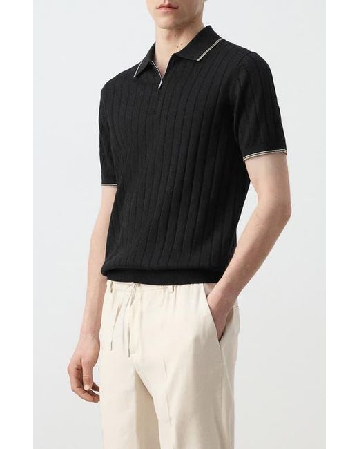 Mango Black Zip Placket Polo for men