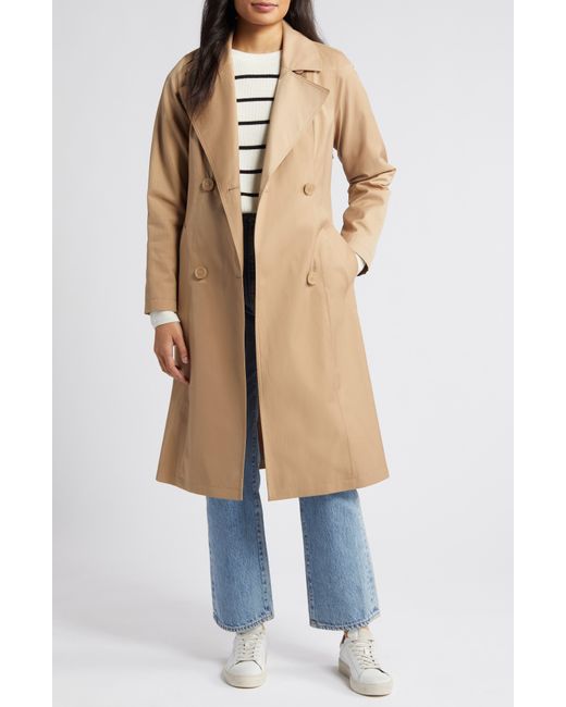 Via Spiga Natural Water Repellent Double Breasted Cotton Blend Trench Coat