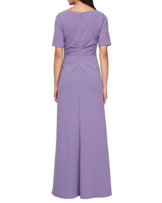 Alex Evenings Purple Side Ruched Stretch Crepe Gown