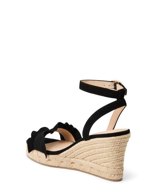 Jack Rogers Black Rozette Ruffle Espadrille Ankle Strap Platform Wedge Sandal