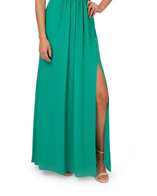 Adrianna Papell Green One-shoulder Crepe Chiffon Gown
