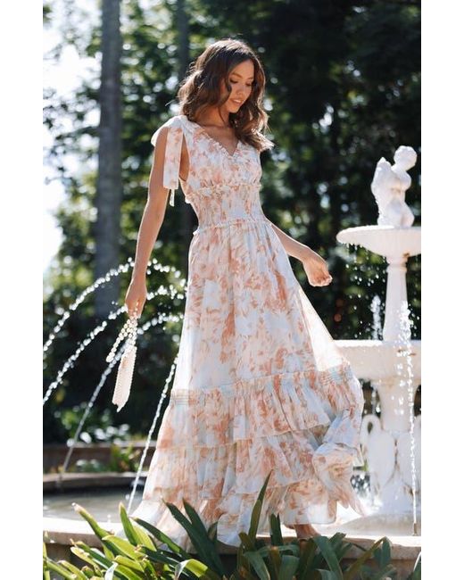 Petal & Pup Metallic Christabel Floral Print Sleeveless Tiered Maxi Dress