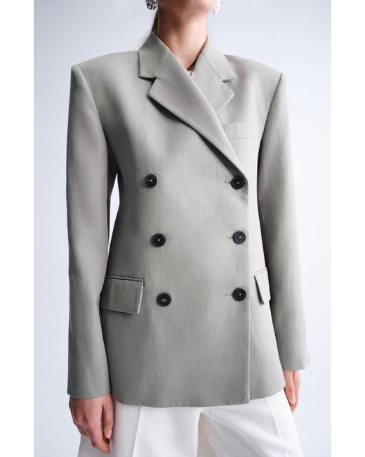 Mango Gray Double Breasted Cotton & Linen Jacket