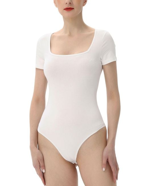 Kimi + Kai White Square Neck Basic Bodysuit