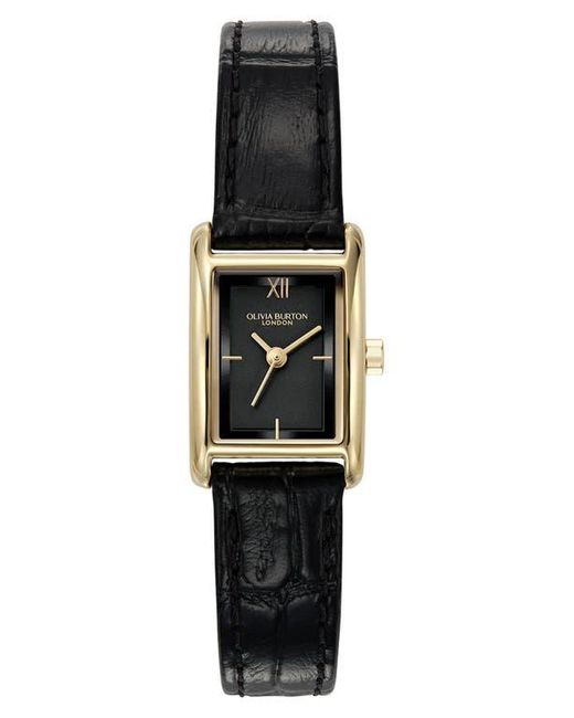 Olivia Burton Black Mini Grove Rectangular Croc Embossed Leather Strap Watch, 16Mm