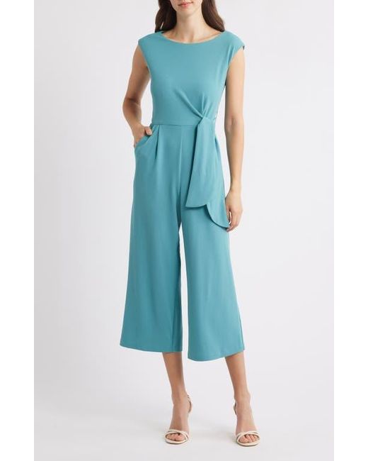 Tahari Blue Side Knot Scuba Crepe Jumpsuit