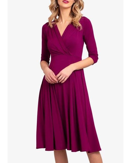 Alie Street London Purple Annie V-Neck 3/4 Sleeve Midi Dress