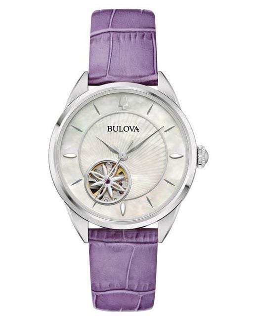 Bulova Gray Sutton Automatic Leather Strap Watch, 34.5Mm