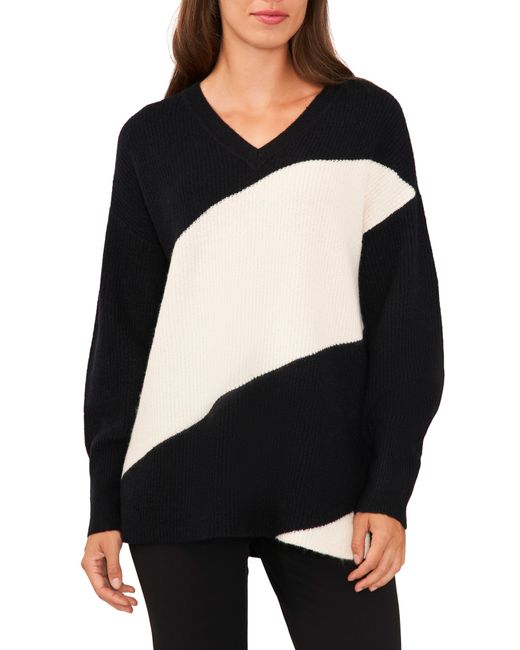 Halogen® Black Halogen(r) Diagonal Colorblock Sweater