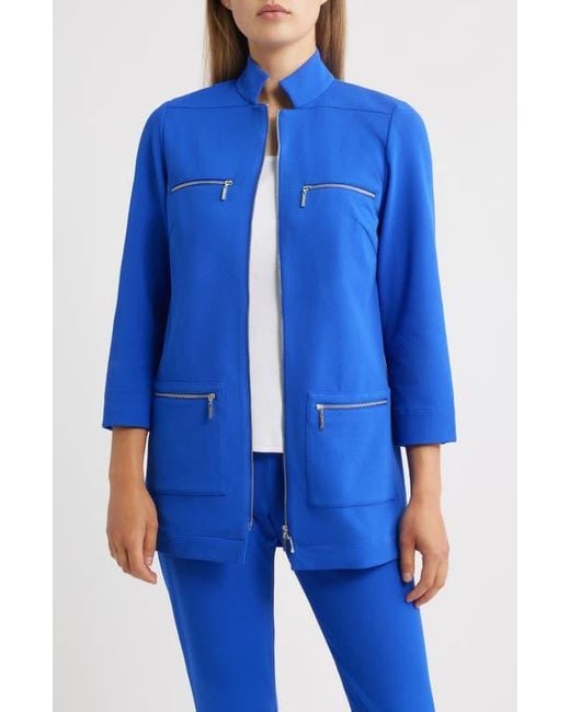 Ming Wang Blue Deco Stretch Crepe Utility Jacket