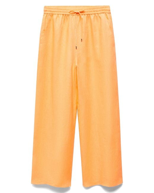 Mango Orange Linen Drawstring Pants