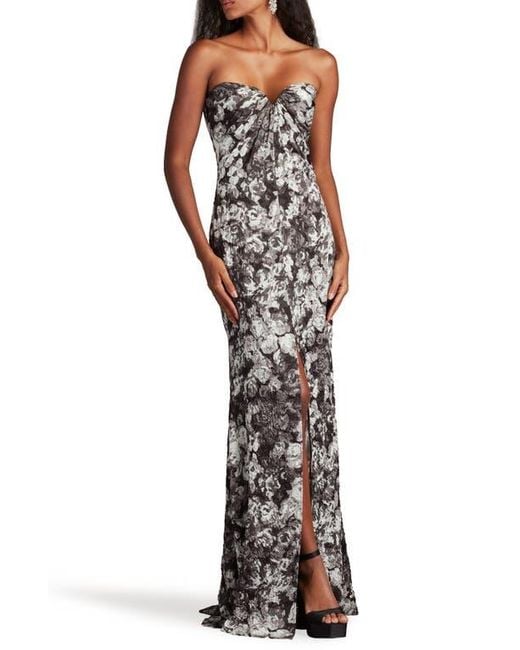 dresses for pear shaped body Tadashi Shoji Women's Jovie Sequin Embroidered Illusion Gown - Gray - Size 8 main image 0