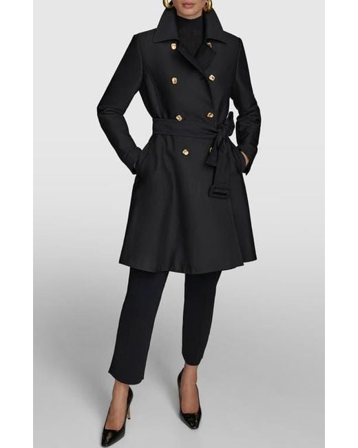 Donna Karan Black Water Resistant Skirted Cotton Blend Trench Coat