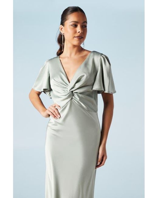 Oasis Blue Satin Midi Bridesmaids Dress