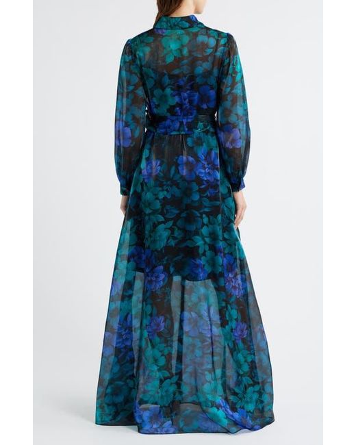 Julia Jordan Blue Floral Print Long Sleeve Shirtdress