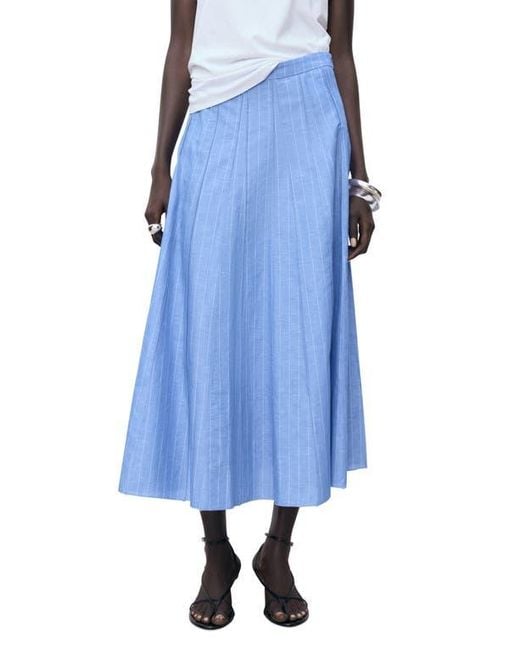 Mango Blue Stripe Cotton & Linen Skirt