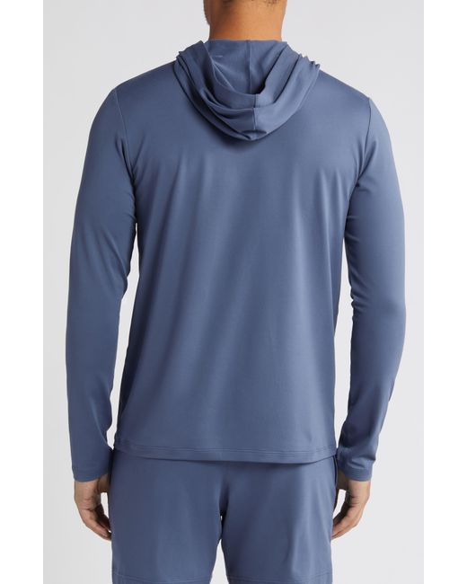Alo Yoga Blue Conquer Reform Performance Hooded Long Sleeve T-shirt for men