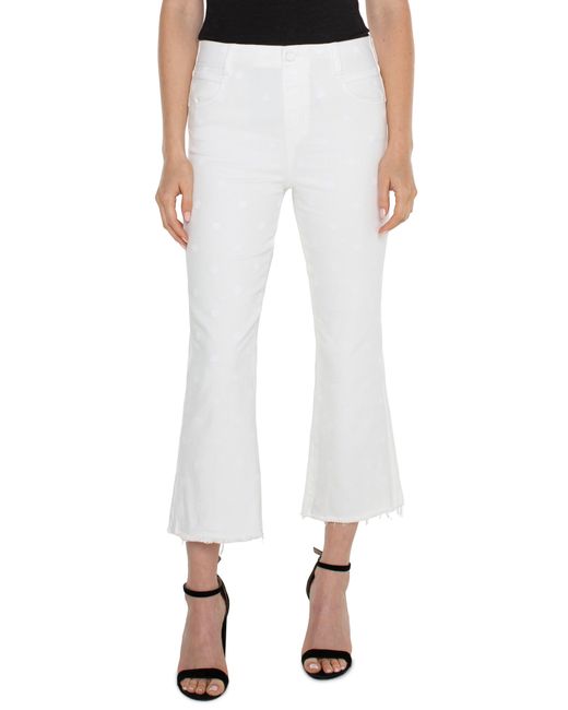 Liverpool Los Angeles White Gia Glider Dot Frayed Pull-on Crop Flare Jeans