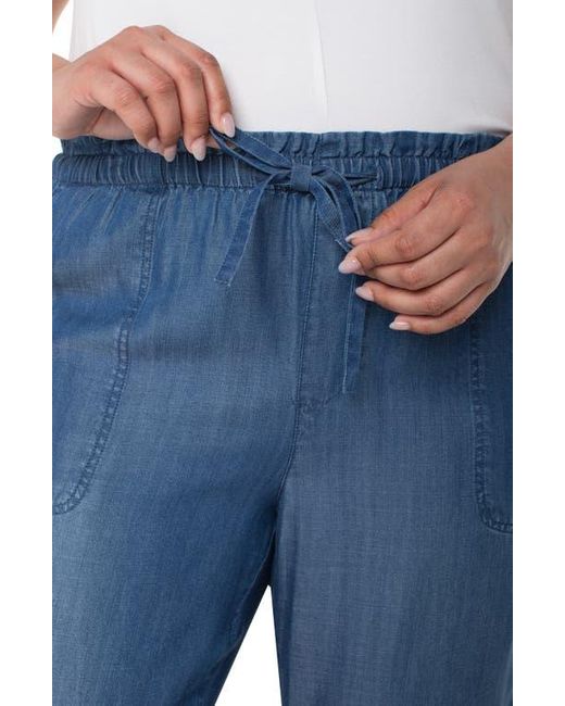 Liverpool Los Angeles Blue Drawstring Chambray Ankle Wide Leg Pants