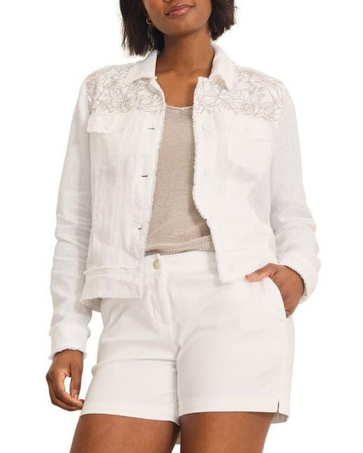 Tommy Bahama White Flora Fresco Bead Detail Linen Jacket