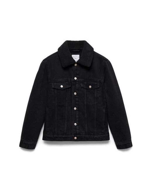 Mango Black Faux Shearling Lined Denim Jacket for men