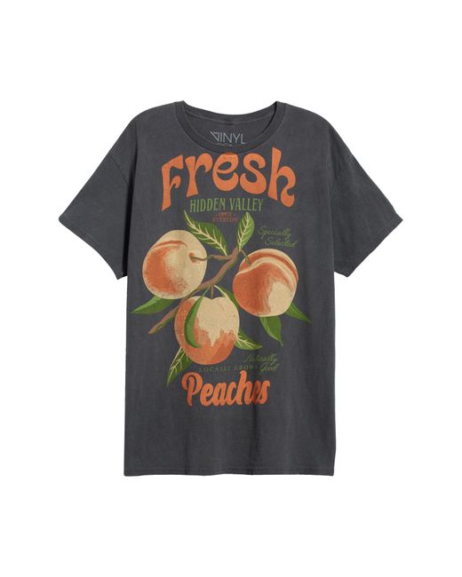 THE VINYL ICONS Black Peaches Cotton Graphic T-shirt