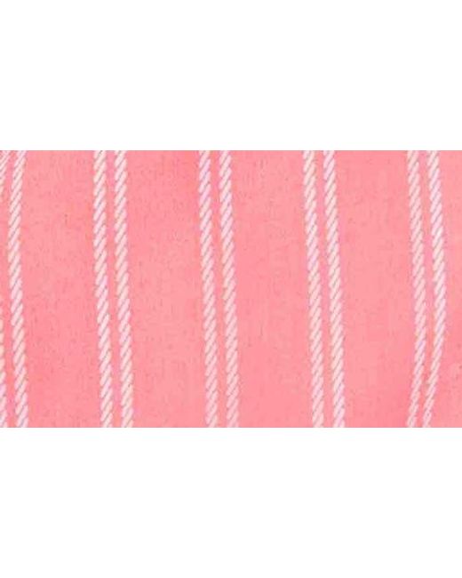 Foxcroft Pink Evelyn Stripe Three-Quarter Sleeve Cotton Button-Up Shirt