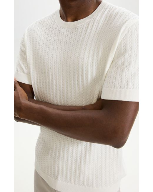 Theory White Cable Short Sleeve Cotton Blend Sweater for men