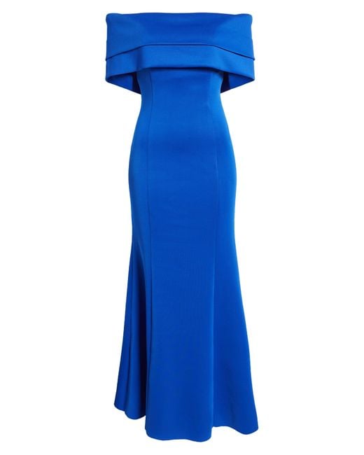 Vince Camuto Blue Off The Shoulder Double Collar Organza Gown