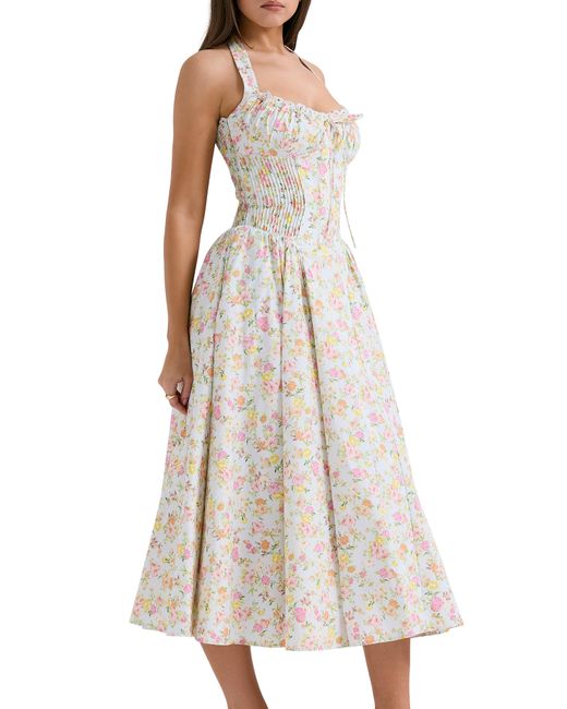 House Of Cb Natural Adabella Floral Pleated Halter Sundress