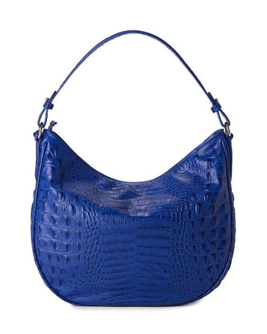 Brahmin Blue Small Kathleen Croc Embossed Leather Shoulder Bag