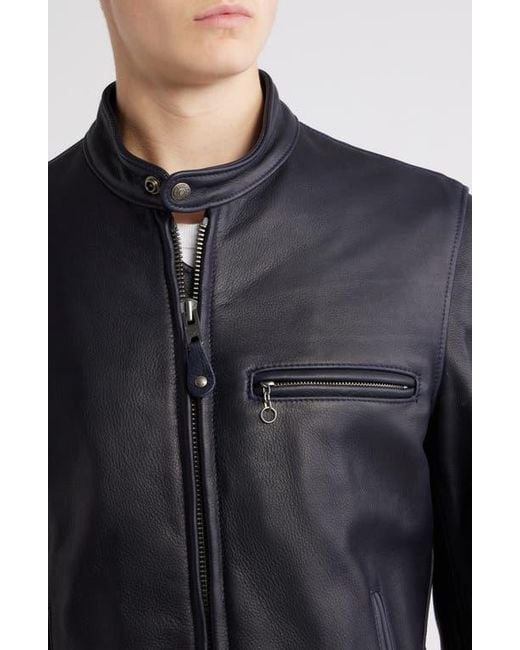 Schott Nyc Black Café Racer Oil Tanned Leather Moto Jacket for men