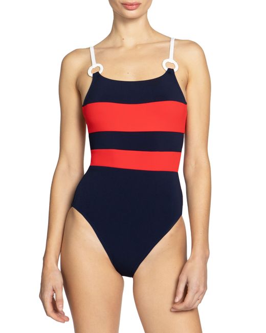 Robin Piccone Red Babe Lace-up Back One-piece Swimsuit