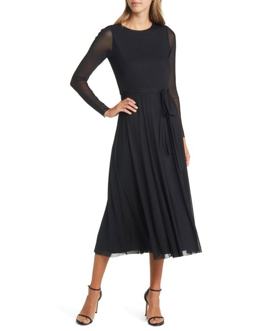Anne Klein Mesh A-line Long Sleeve Midi 