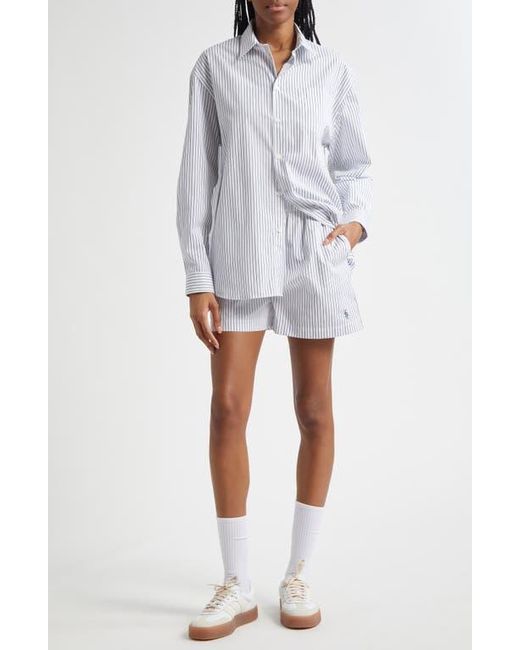 Sporty & Rich Gray Src Stripe Oversize Cotton Poplin Button-Up Shirt