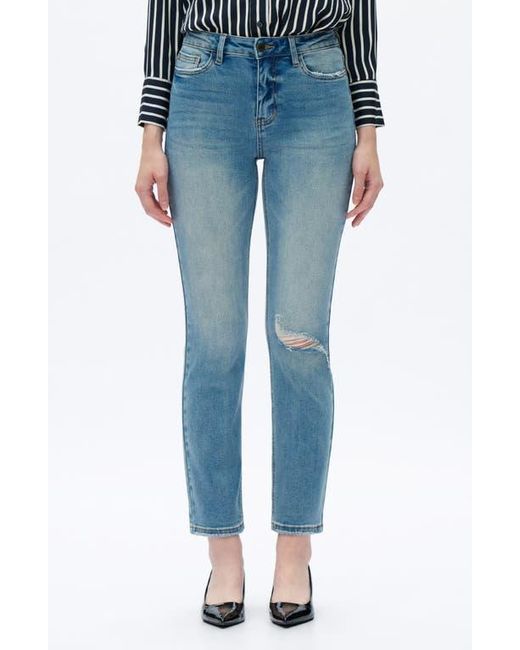 Bayeas Blue Ripped Mid Rise Slim Straight Leg Jeans