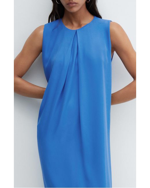 Mango Blue Pleated Sleeveless Dress