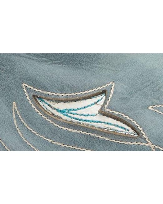 Circle Blue Floral Embroidery Western Boot