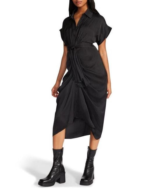 Steve Madden Black Tori Tie Waist Midi Shirtdress