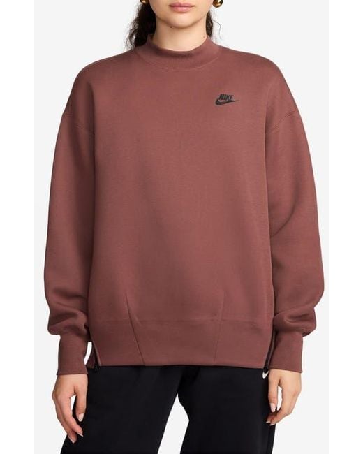 Nike Red Sportswear Oversize Mock Neck Tech Fleece Sweatshirt