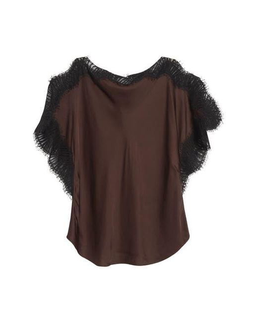 A.L.C. Black Luna Lace Trim Satin Top